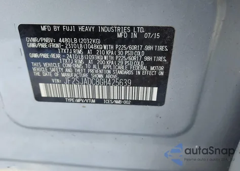 2016 Subaru Forester 2.5I Premium из США, поврежденный, VIN JF2SJADC8GH425639